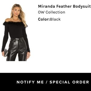 Ow Intimates off shoulder bodysuit with feathers, XS